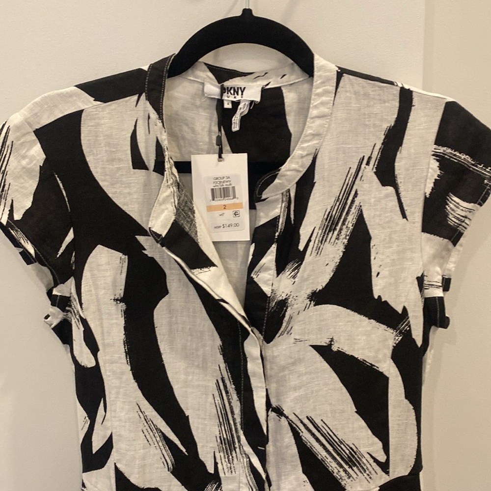DKNY Black & White 100% Linen Dress NWT - Picture 2 of 5